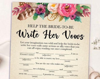 Printable Bridal Shower Games - Printable Bohemian Bridal Shower Game - Help The Bride To Be Write Her Vows Boho Bridal Shower Game s 003