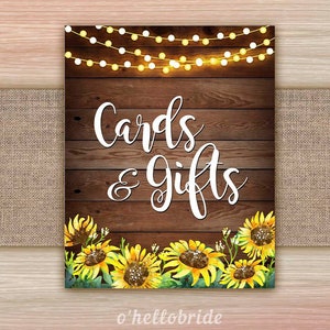 Cards and Gifts Sign for Rustic Sunflower Bridal Shower - Sunflower Table Signs - Gift Table Signs - Shabby Chic Signs 023