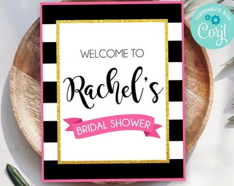 Editable Welcome To Bridal Shower Sign Printable - Black White Pink Gold Bridal Shower Sign - Pink Gold Bridal Shower Welcome Sign 014