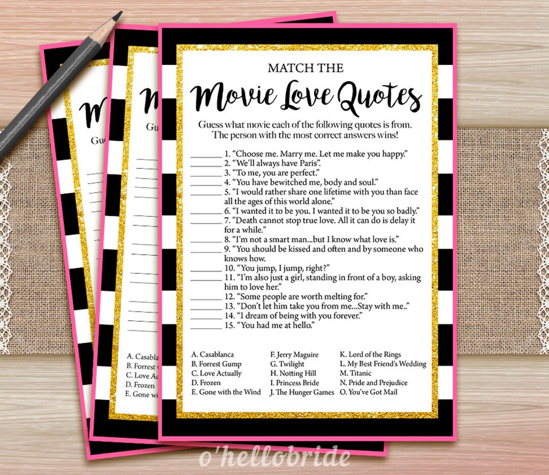 Printable Bridal Shower Games Printable Movie Love Quote Match Game