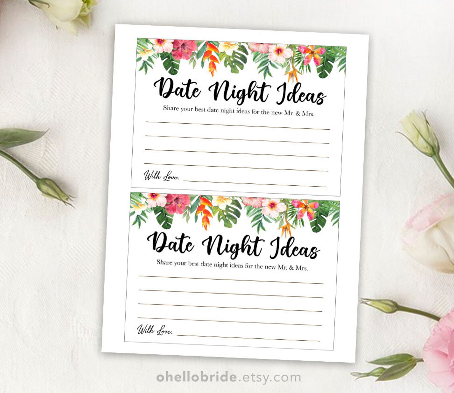 Date Night Ideas for Newlywed Printable Tropical Bridal - Etsy