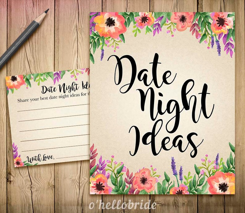 Date Night Ideas Bridal Shower Printable Floral Bridal Etsy