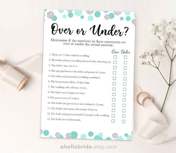Printable Bridal Shower Games Printable Over or Under Bridal - Etsy Canada