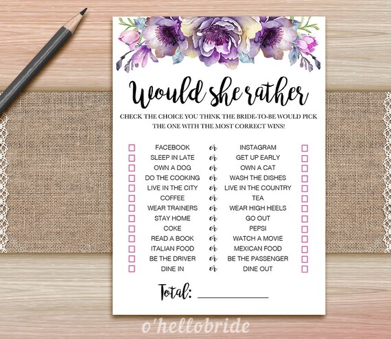 Printable Purple Floral Bridal Shower Games Purple Bridal | Etsy