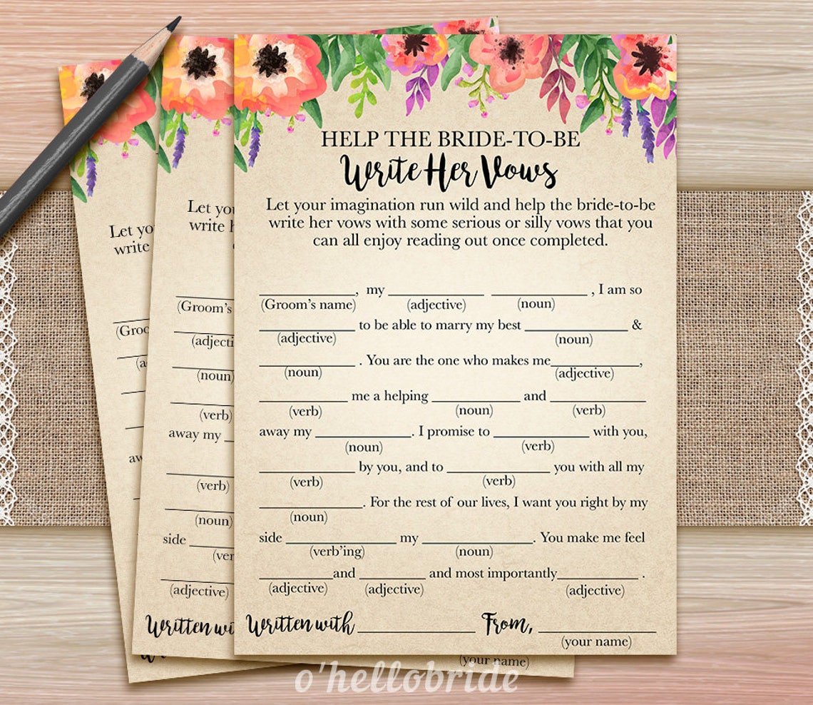 Help the Bride-to-be Write Her Vows Bridal Shower Game | Etsy UK