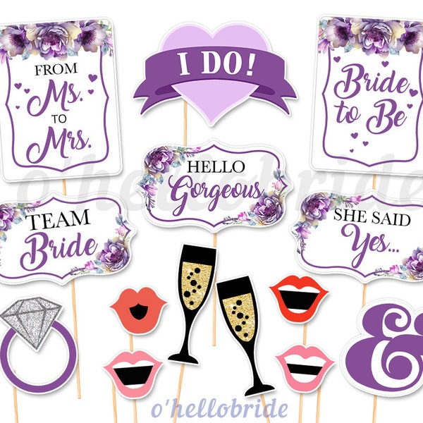 Printable Bridal Shower Photo Booth Props Purple Bridal Shower - Purple Floral Bridal Shower Printable Photo Booth Props 031
