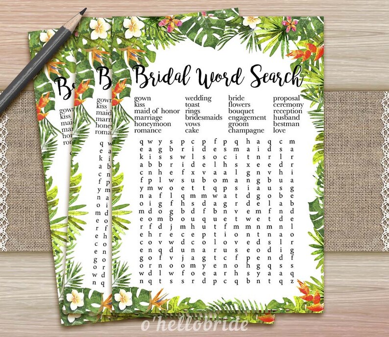 word search bridal game printable tropical bridal shower