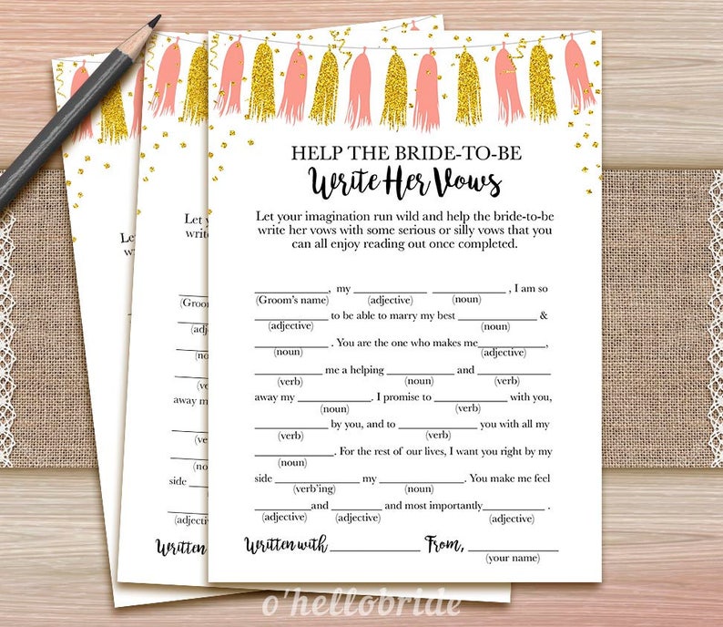 Help the Bride to Be Write Her Vows Purple Bridal Shower Game - Etsy UK