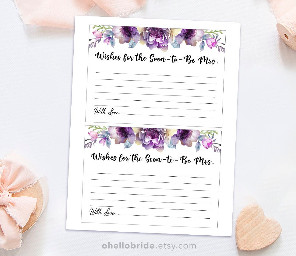 Wishes for the Bride to Be Printable Purple Floral Bridal - Etsy