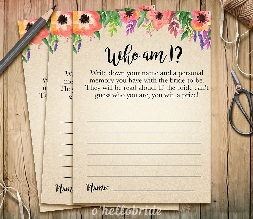 Who am I Bridal Shower Game Memory Lane Printable Floral Etsy