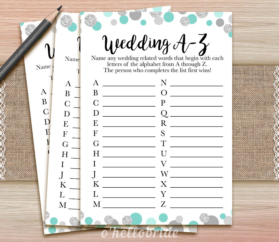 Wedding A-Z Game Printable Mint Bridal Shower Game | Etsy