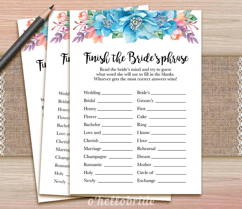 Finish The Bride's Phrase Bridal Shower Game Printable | Etsy