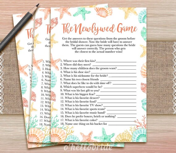 Printable Beach Bridal Shower Games The Newlywed Bridal | Etsy