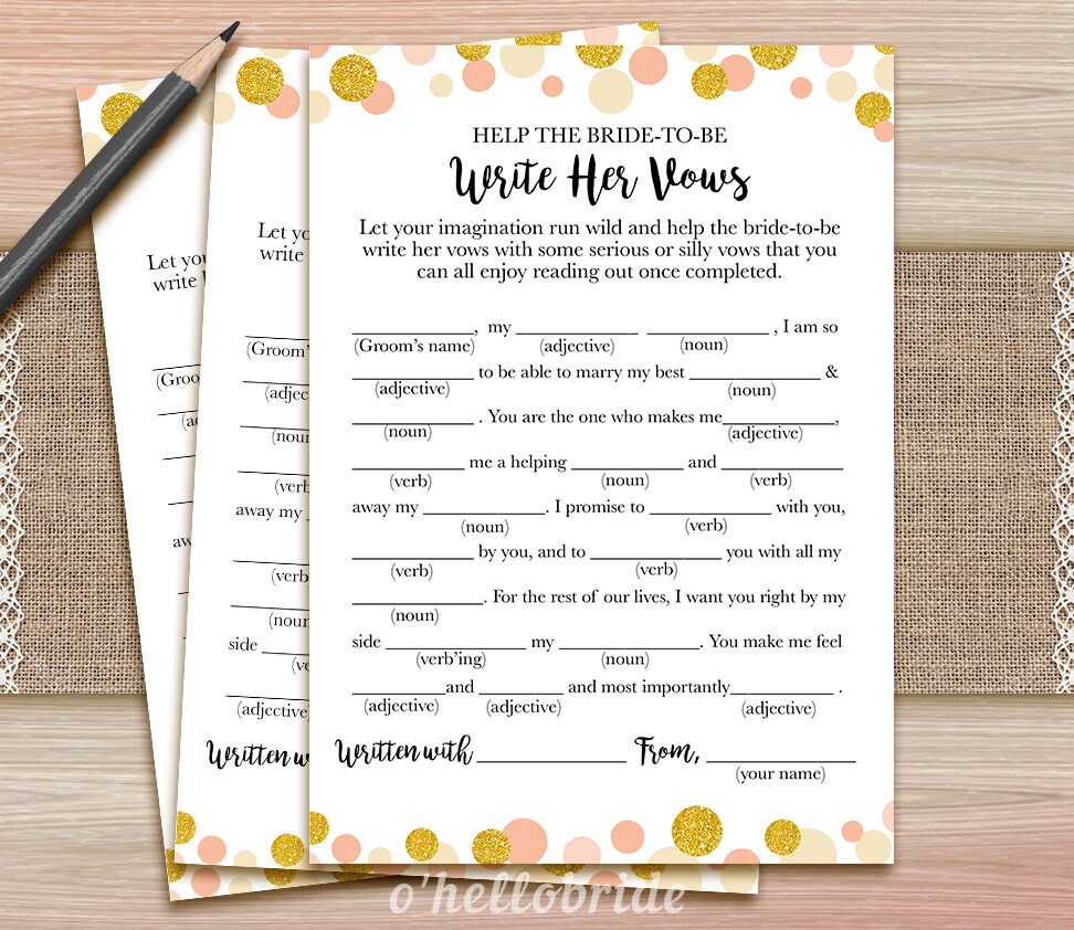 Help The Bride To Be Write Her Vows Game Wedding Vows Ivory Etsy