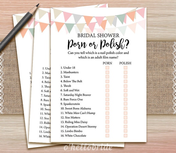 Porn or Polish Game - Printable Coral Bridal Shower Game Porn or Polish -  Hens Party Games - Bachelorette Party Games 006