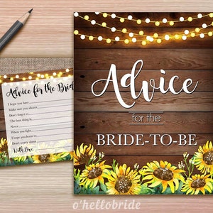 Advice for the Bride to Be Bridal Shower Game - Printable Yellow Rustic Sunflower Bridal Shower Advice Cards and Sign - Advice for Bride 023