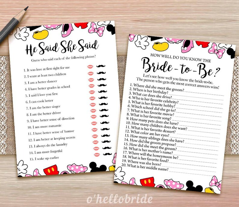 Disney Bridal Shower Games Package Printable Bridal Shower Etsy