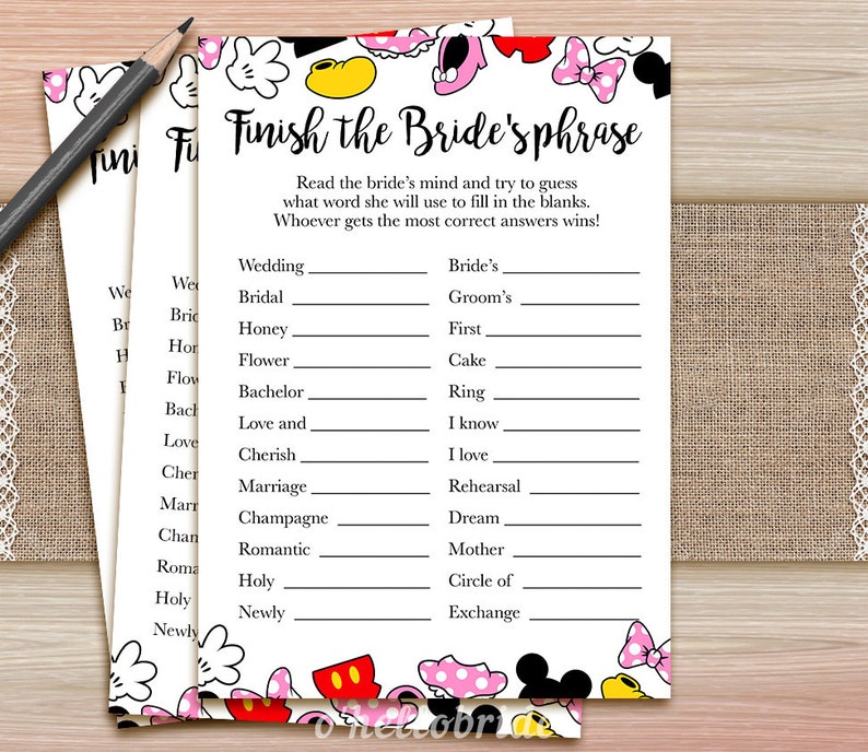 Finish The Bride's Phrase Game Printable Disney Bridal Etsy