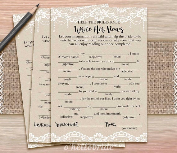 Help the Bride to Be Write Her Vows Printable Rustic Lace - Etsy