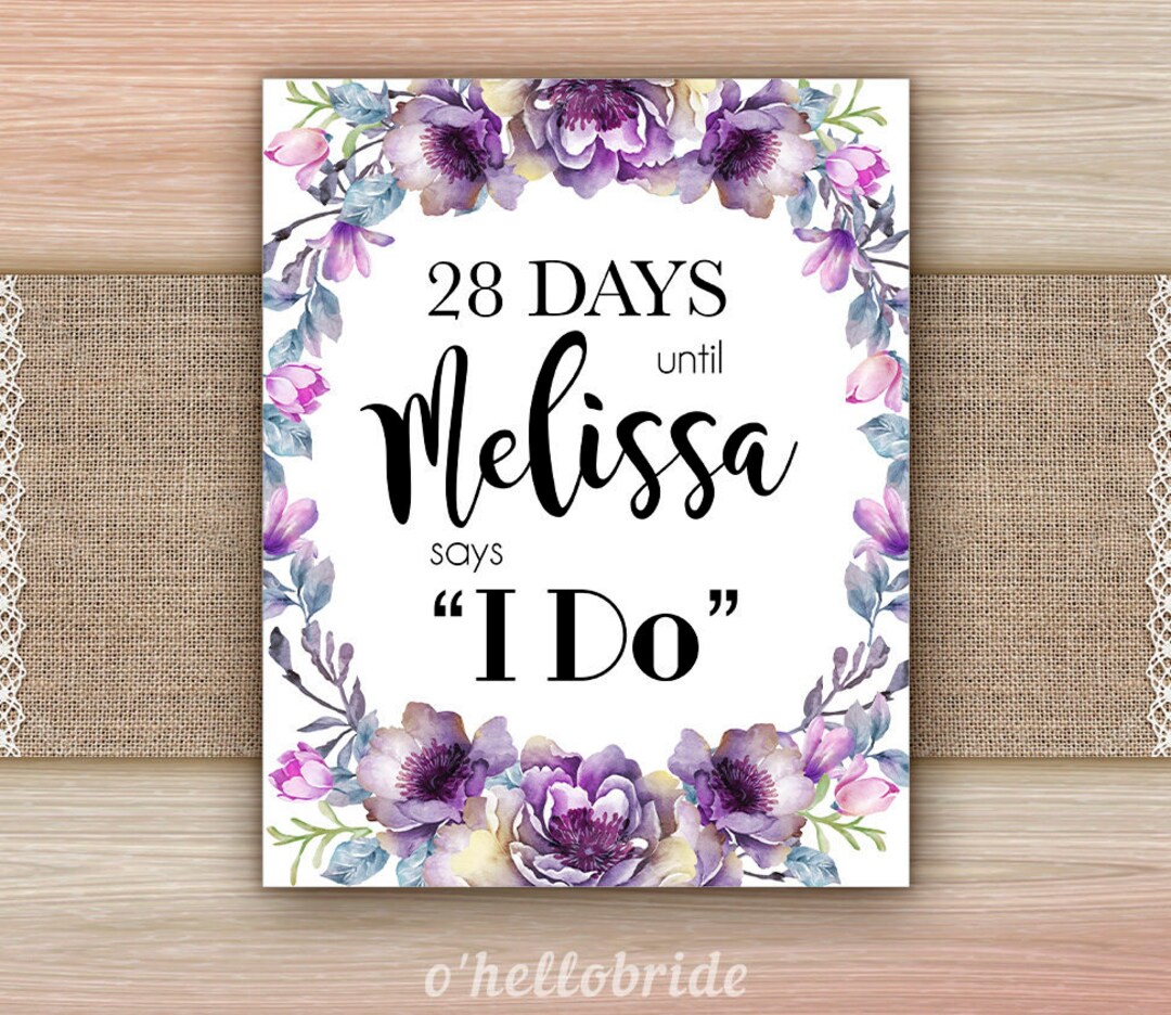 Days Until I Do Purple Floral Bridal Shower Sign Printable - Etsy UK