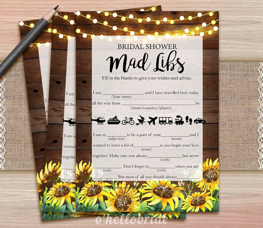 Printable Bridal Shower Games Printable Yellow Rustic Sunflower Bridal ...