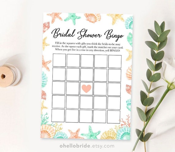 Printable Bridal Shower Games Printable Beach Bridal Bingo - Etsy