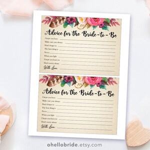 Advice for the Bride to Be Advice for the Newlywed Printable Bohemian ...