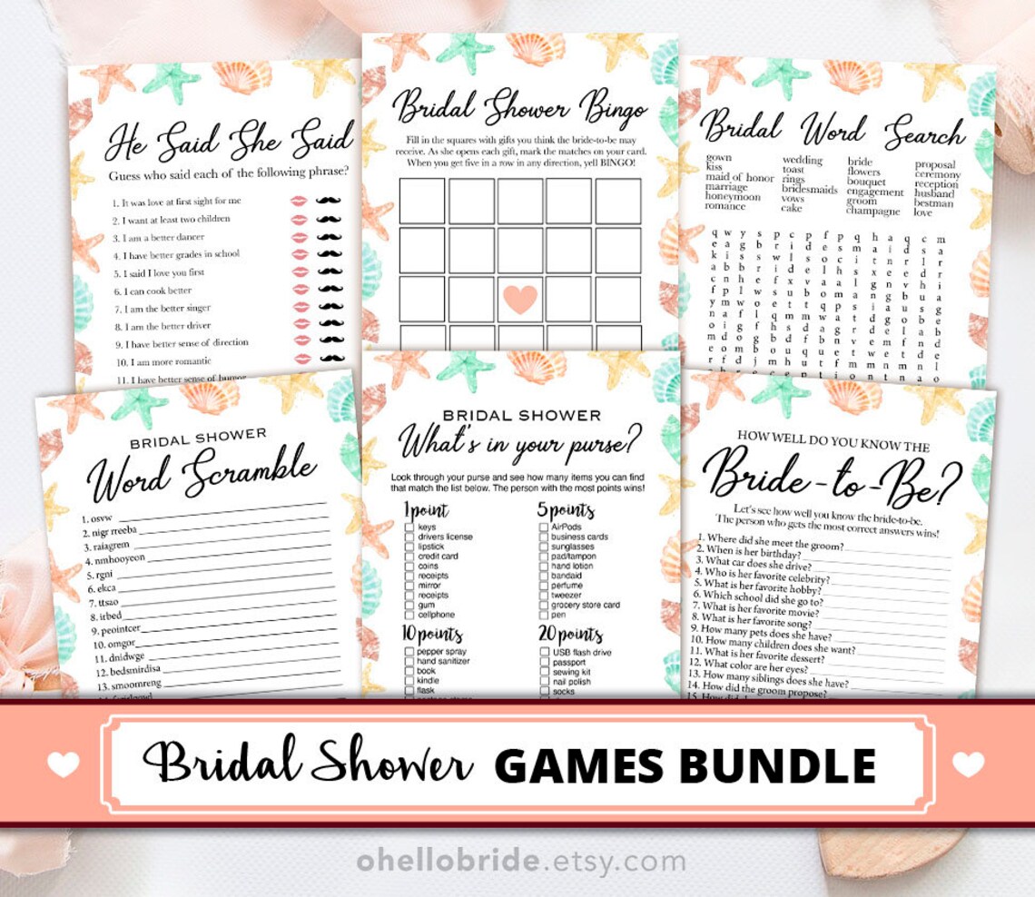 Printable Beach Bridal Shower Games Package Printable Coral - Etsy