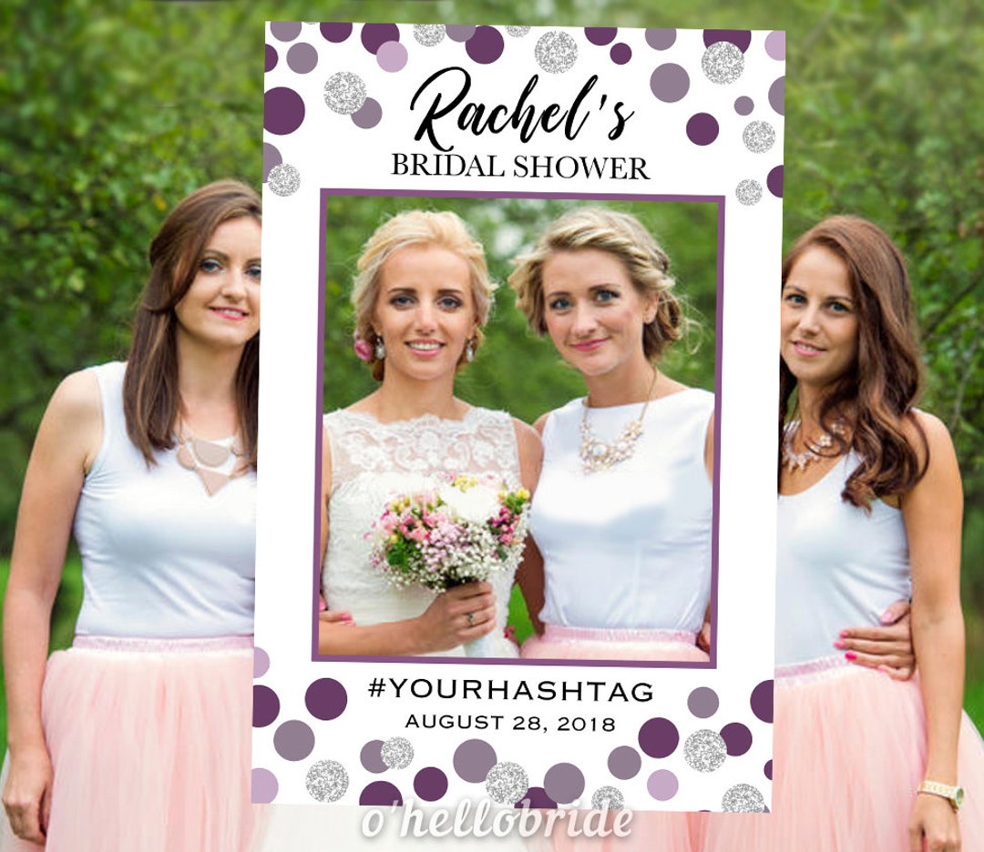 Printable Bridal Shower Photo Booth Frame Purple Silver Selfie Photo