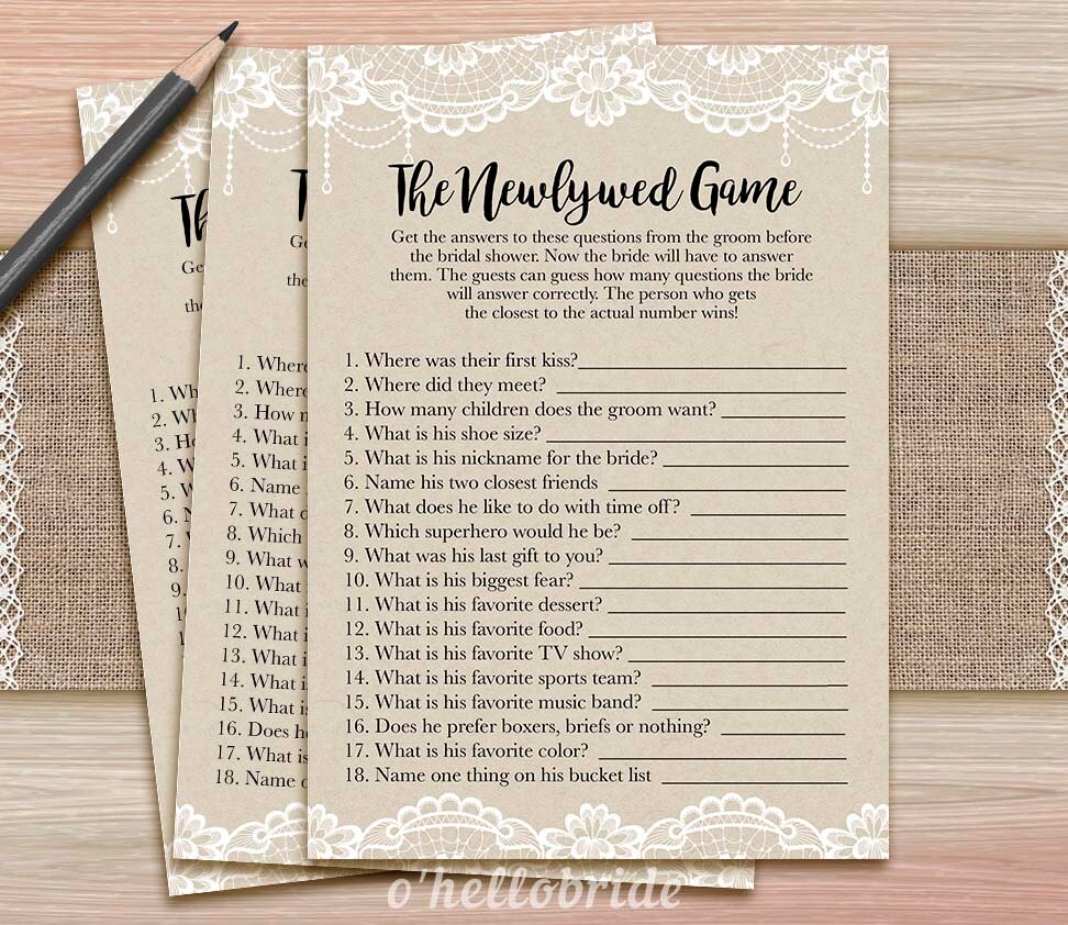 The Newlywed Game Printable Rustic Lace Bridal Shower Game - Etsy