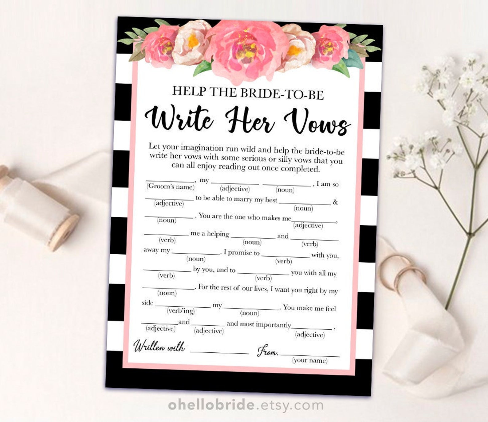 Help the Bride to Be Write Her Vows Printable Black and - Etsy