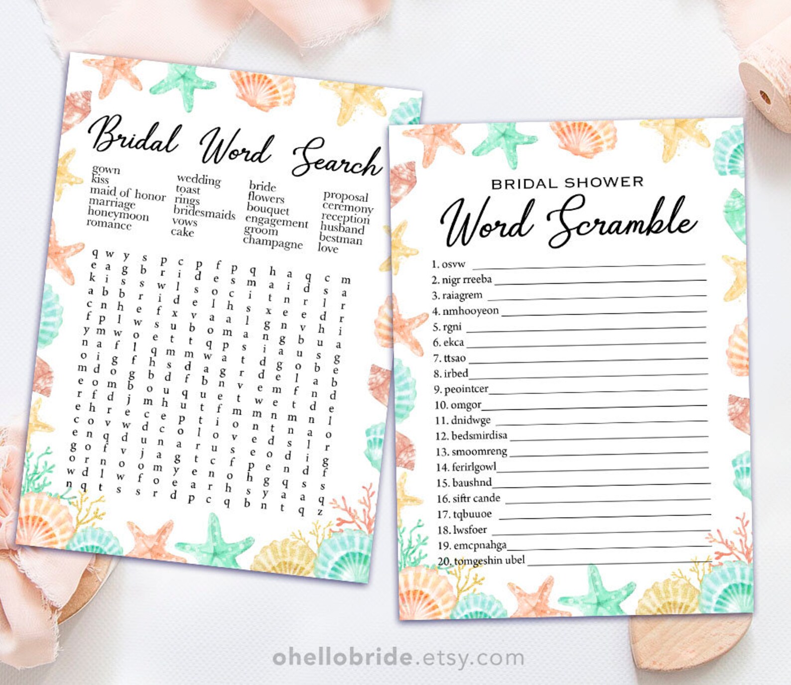 Printable Beach Bridal Shower Games Package Printable Coral - Etsy