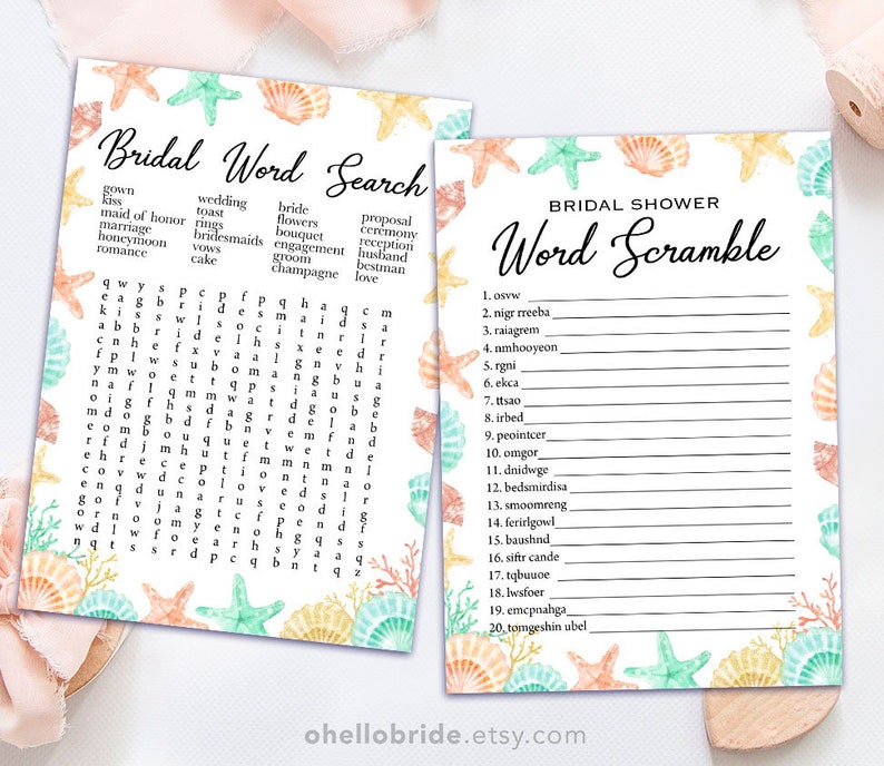 Printable Beach Bridal Shower Games Package Printable Coral - Etsy