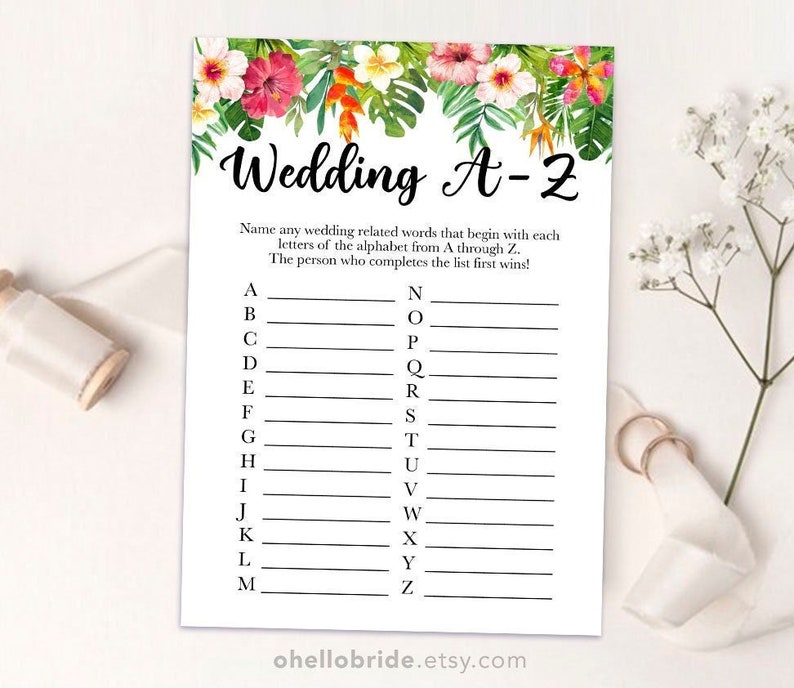 Printable Bridal Shower Games Wedding AZ Bridal Shower Game Etsy