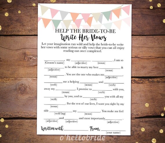 Help the Bride-to-be Write Her Vows Bridal Shower Game - Etsy