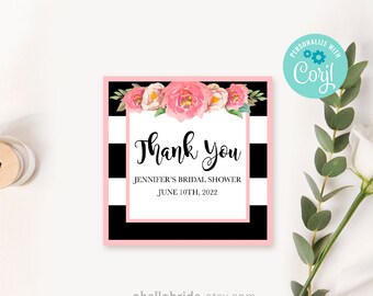 Editable Favor Tags for Pink Peony Bridal Shower - Pink Floral Bridal Shower - From My Shower To Yours, Thank You Cards  019