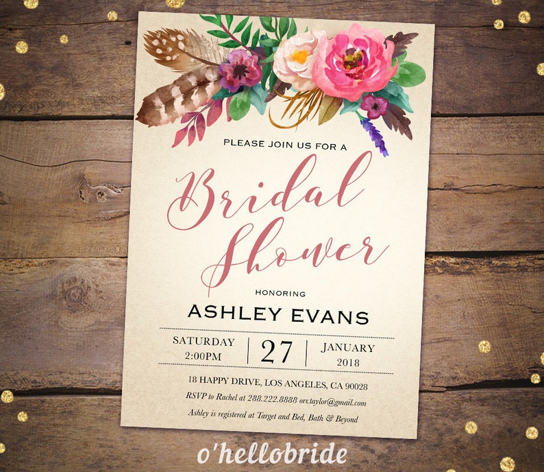 Boho Bridal Shower Invitation Printable Printable Bohemian | Etsy