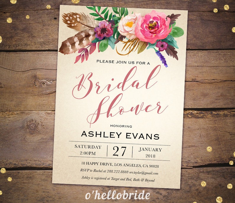 bohemian bridal shower invitations
