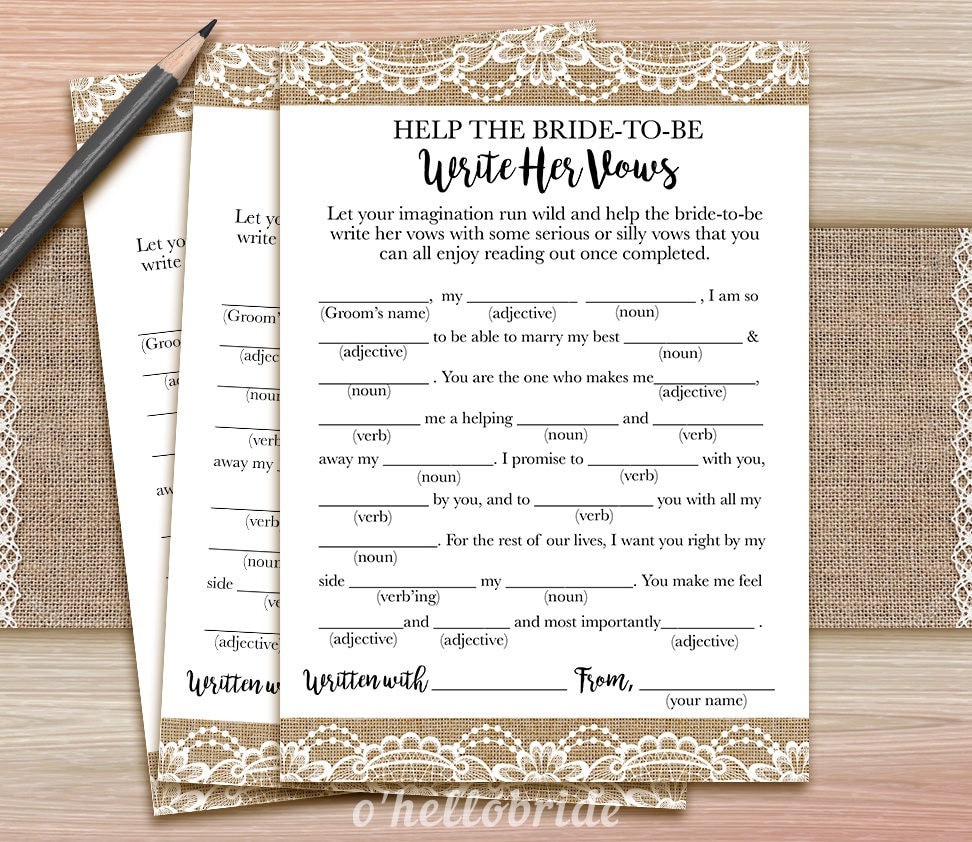 Help the Bride-to-Be Write Her Vows Bridal Shower Game | Etsy