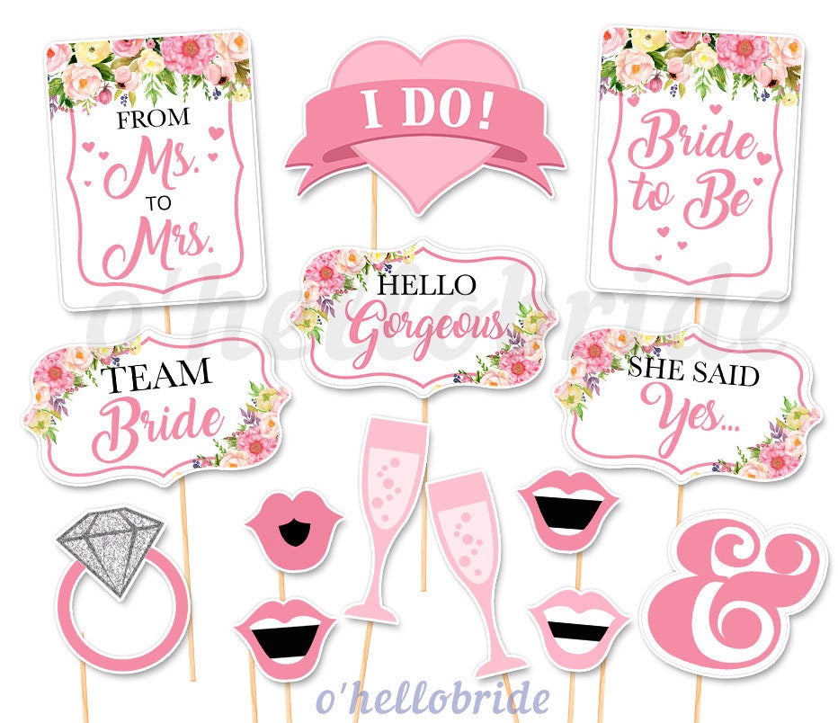 Printable Bridal Shower Photo Booth Props Peach Bridal Shower | Etsy