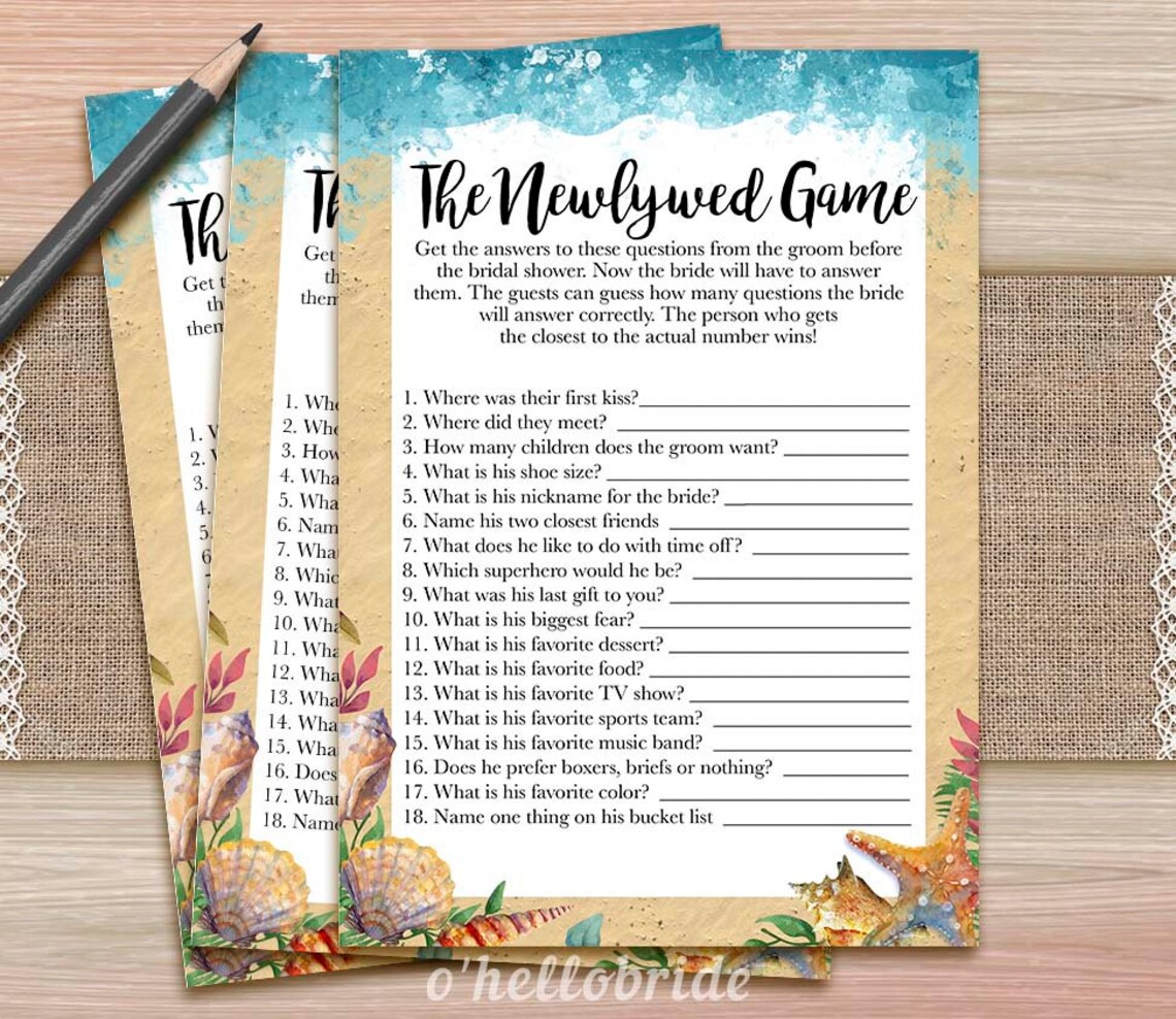 The Newlywed Game Printable Beach Bridal Shower Game Etsy