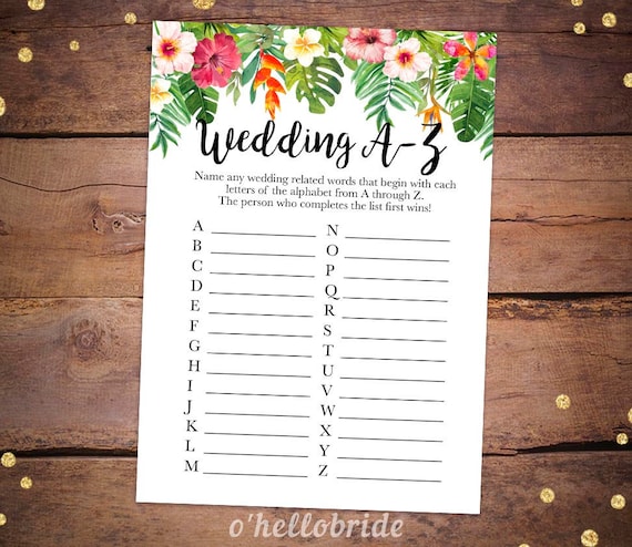 Printable Bridal Shower Games Wedding A-Z Bridal Shower Game | Etsy