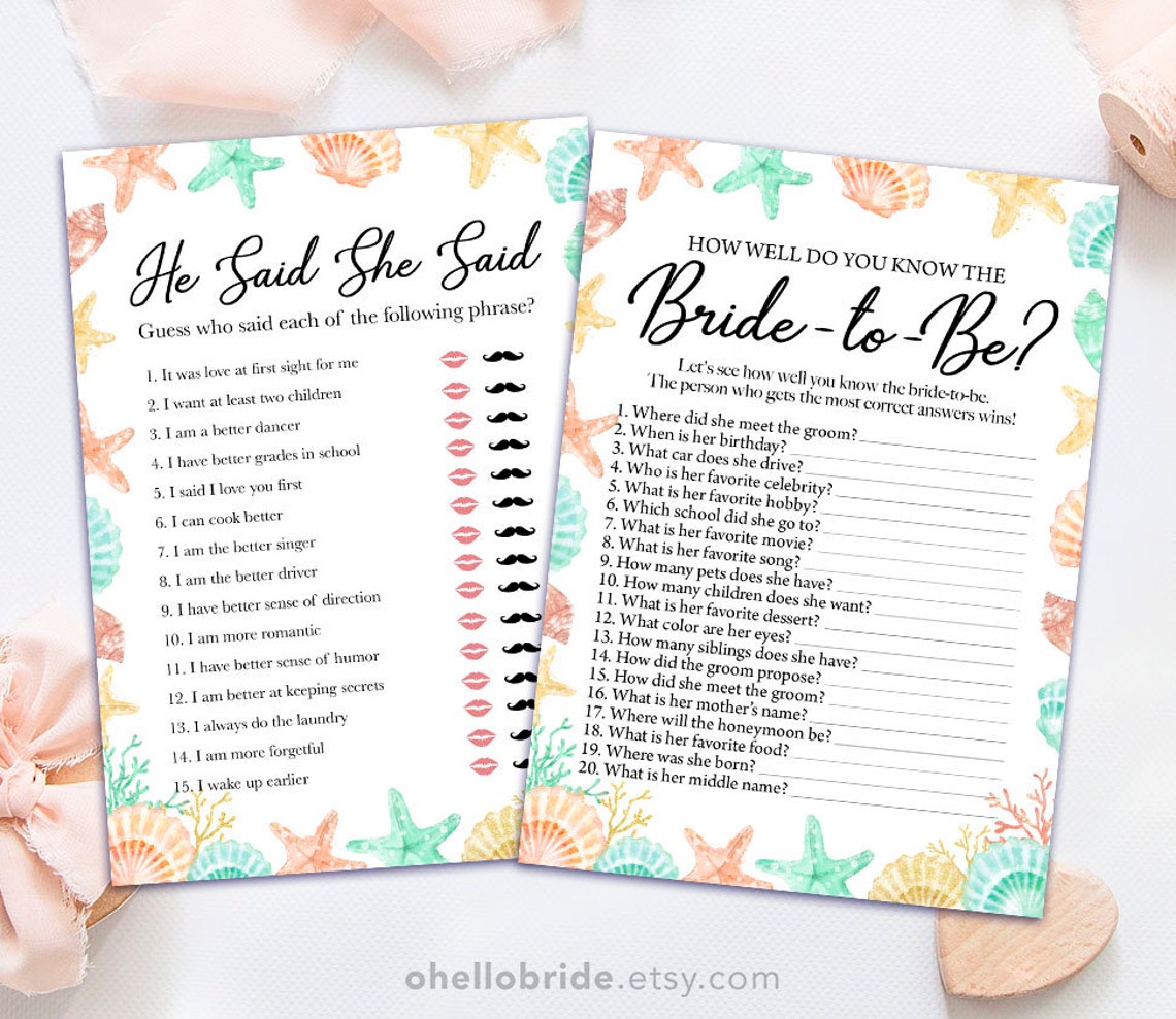 Printable Beach Bridal Shower Games Package Printable Coral - Etsy