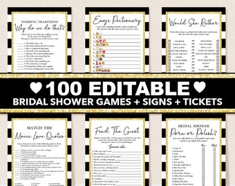 Bridal Shower Games, 100 Editable Black Gold Bridal Shower Games,Bridal Shower Party Games,Bachelorette Party Games,Hen Party Games 047