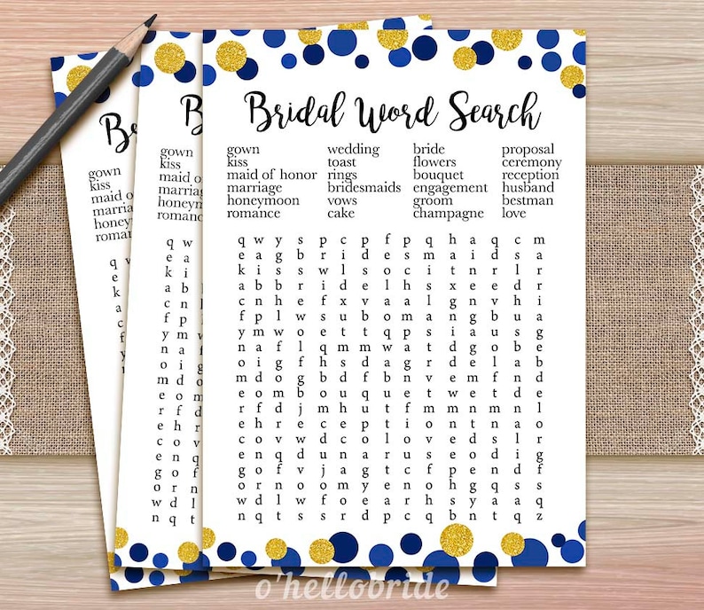 Word Search Bridal Shower Game Printable Navy Blue Bridal | Etsy
