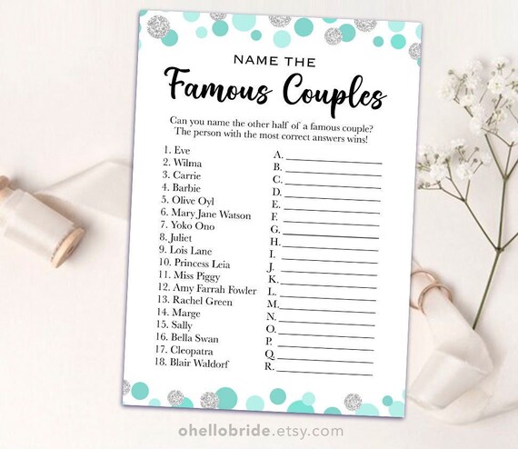 Nommez Le Celebre Couple Jeu De Douche Nuptiale A La Menthe Etsy France