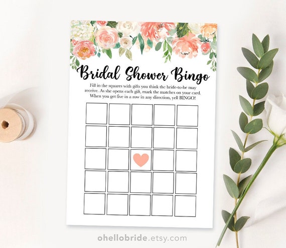 Printable Bridal Shower Games Bridal Bingo Game Peach and - Etsy