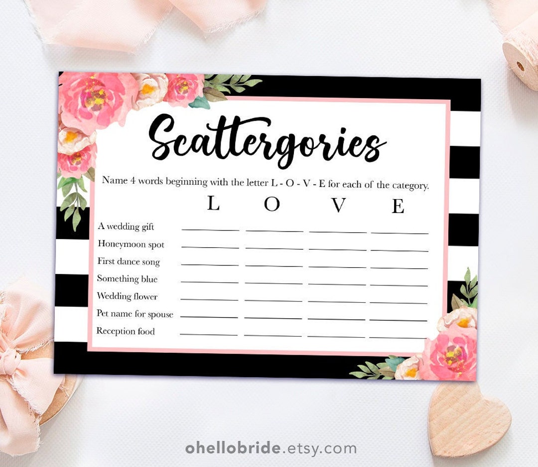 Printable Bridal Shower Games Printable Bridal Shower Scattergories ...