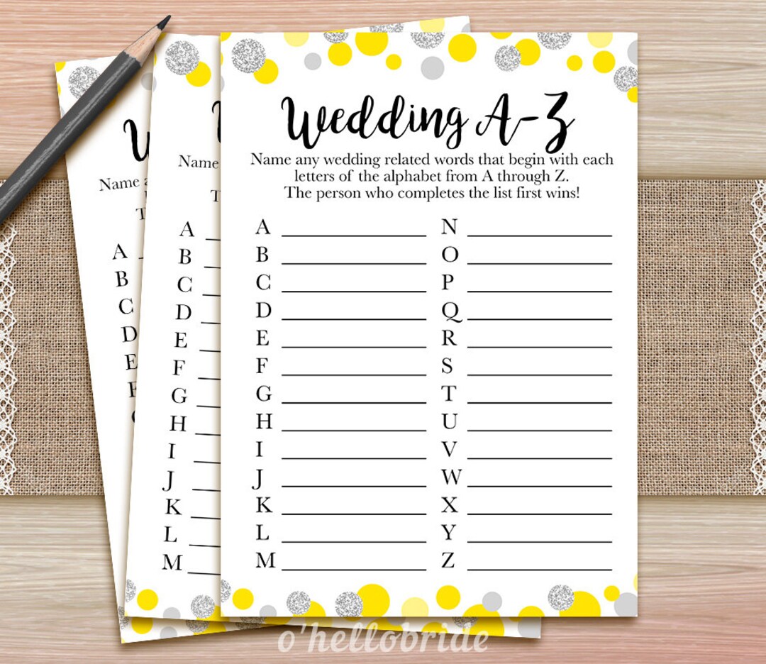 Wedding AZ Bridal Shower Game Printable Yellow Bridal Etsy