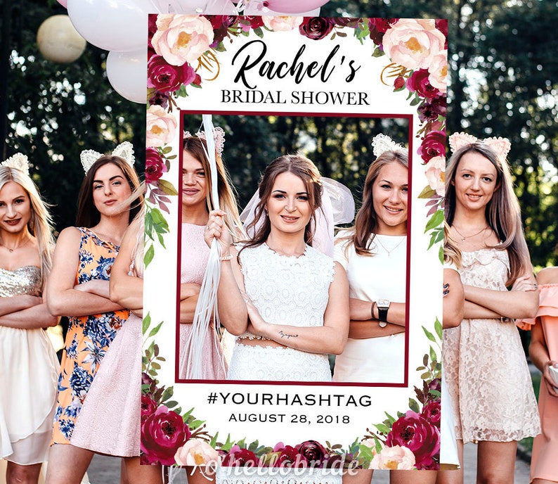 Printable Bridal Shower Photo Booth Frame Burgundy Bridal Etsy
